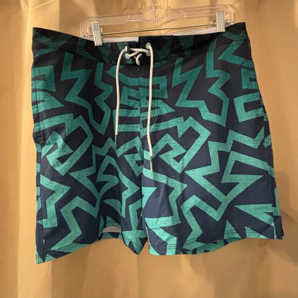 American Eagle Board Shorts Mens Large Surf Swim Beach Trunks Blue Aztec Pattern - Picture 1 of 3